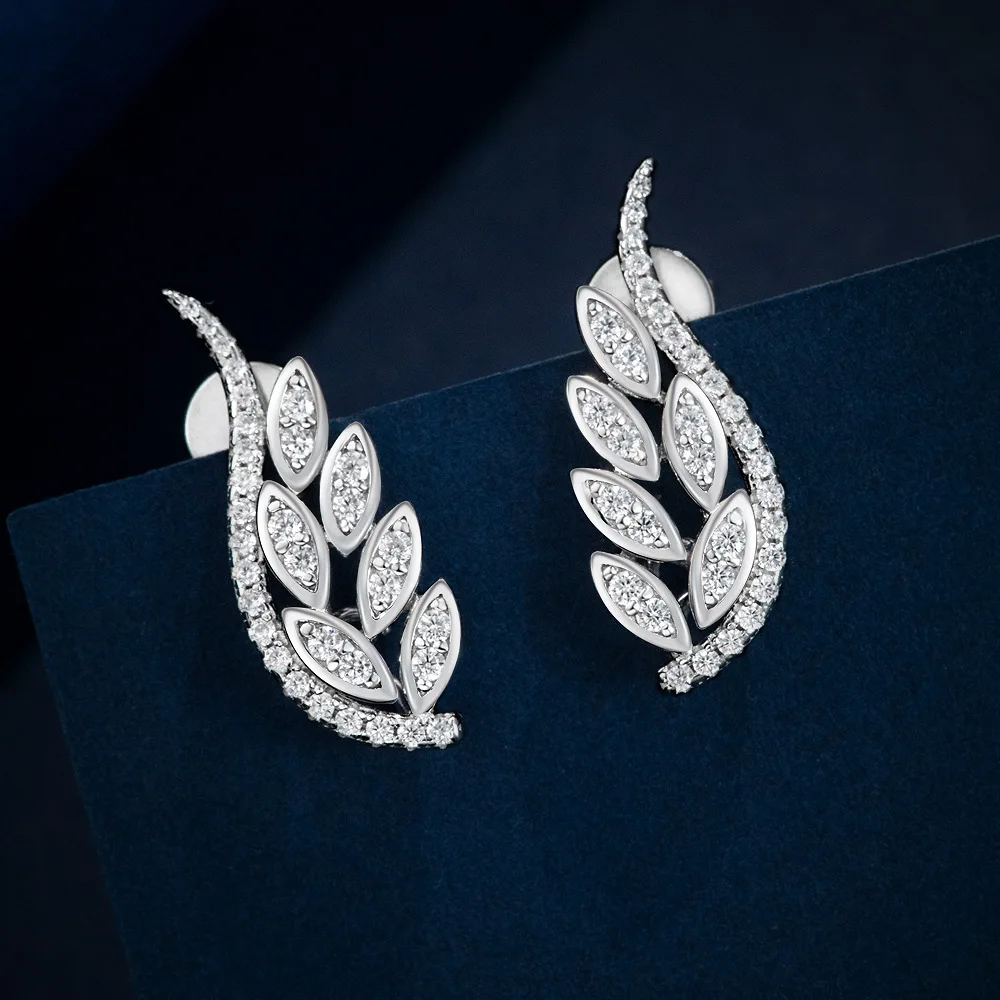 

New S925 silver white round 1.25mm feather style high-end earrings earrings, wedding jewelry