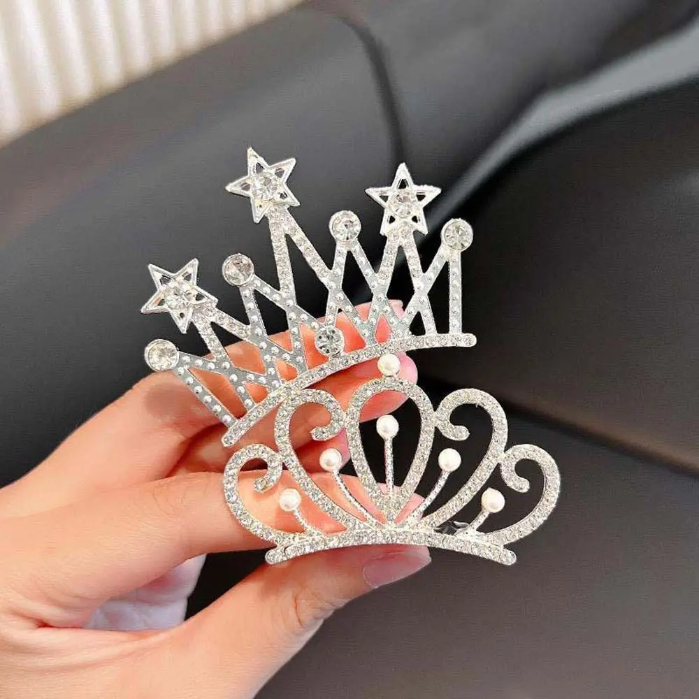 

Gifts Pearl Crystal Crown Hair Comb Flower Star Children Tiara Headband Korean Style Hollow Rhinestone Hairpins Bridal