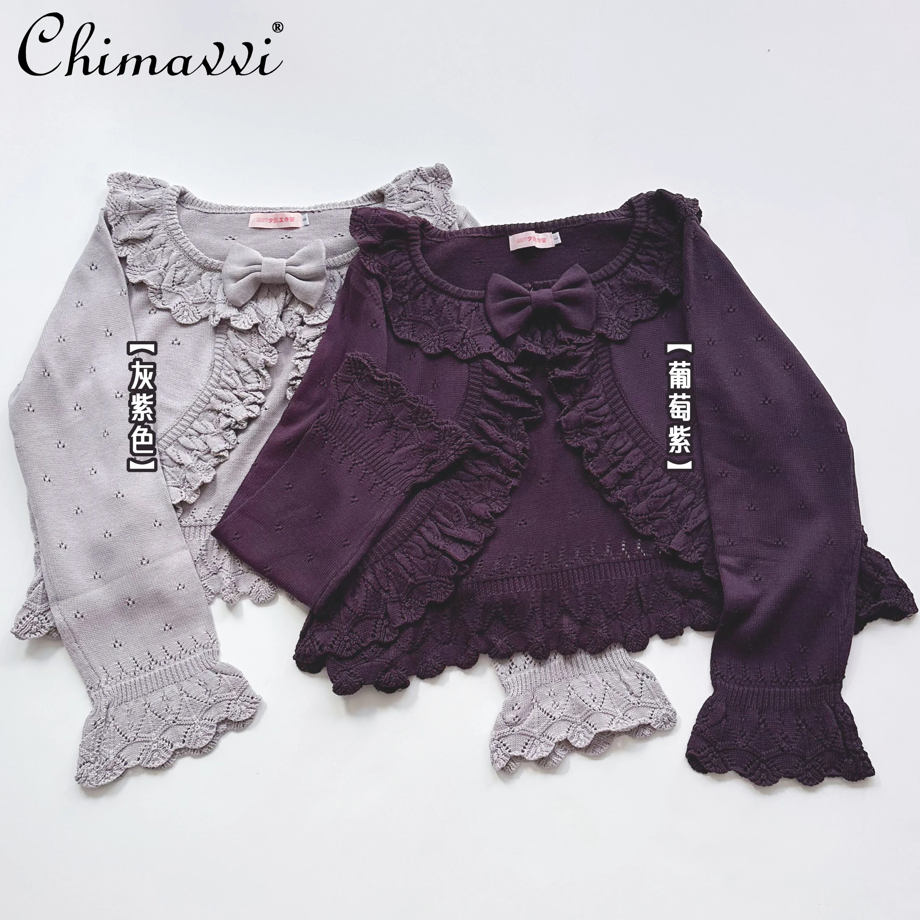 Lolita Sweet Sweater Cardigan Jacket New 2024 Autumn and Winter Cute Girl Loose Retro Long-sleeved Knitted Cardigan Y2k Coat