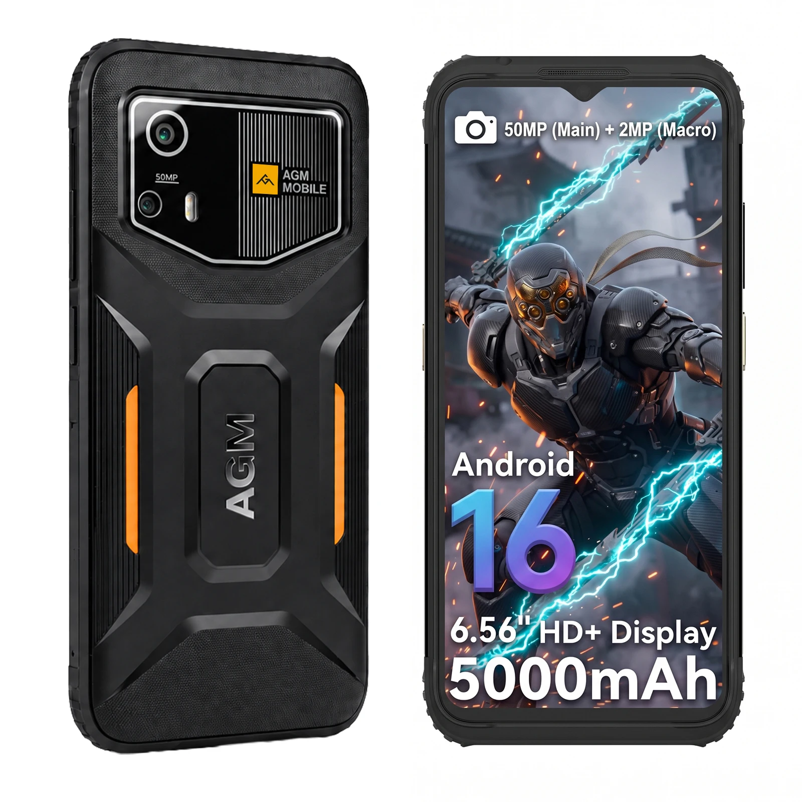 AGM H6 PRO Rugged Smartphone 12GB+128GB Storage, Android 16 6.56 Inch 4900mAh Battery NFC, 50MP  Unlocked 4G LTE Cell Phone