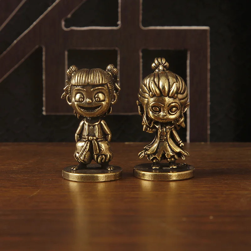 1/4pcs Brass retro Nezha ornament Nezha 2 surrounding cartoon figure Aobing model desktop decorative copper ornament