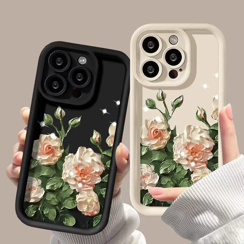 

Oil painting camellia suitable for iPhone 16 pormax phone case 14/13 protective cover 12 cartoon 11 frosted 15