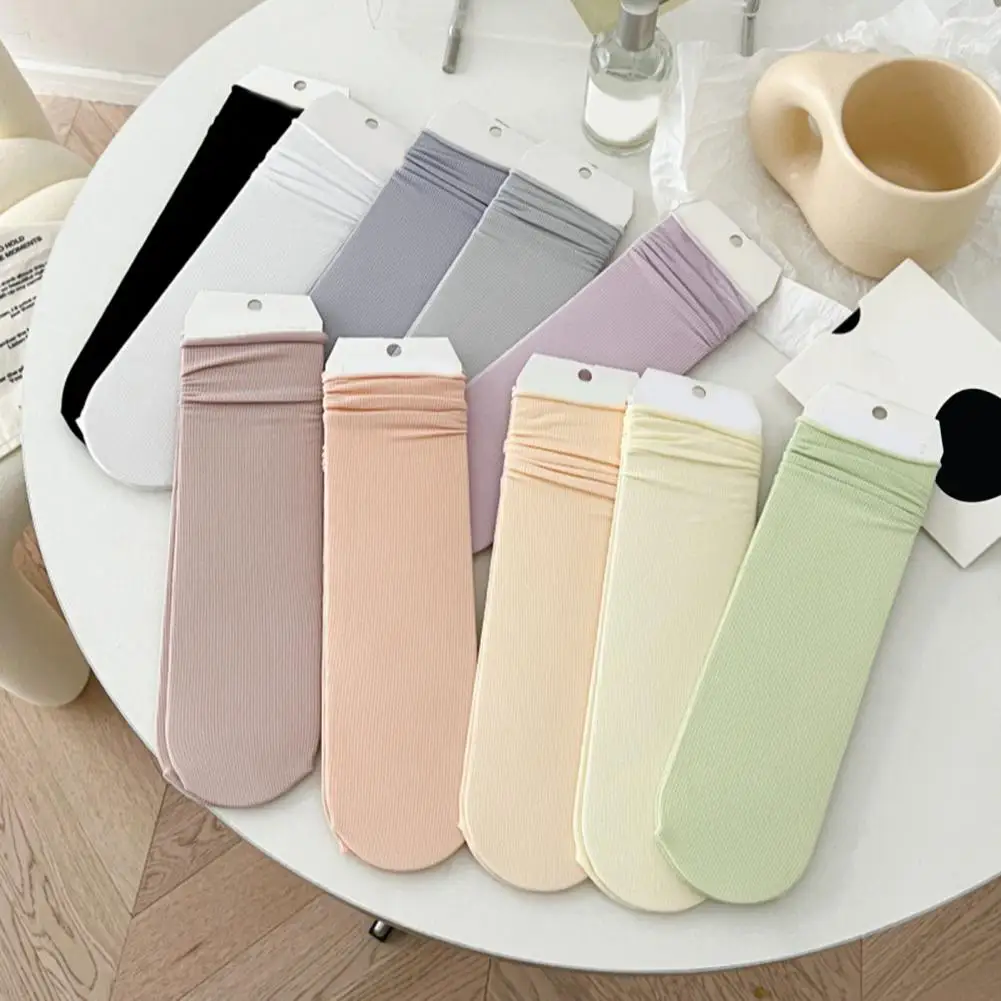 

Soft Breathable Socks Women's Summer Ultra Thin Ice Silk Breathable Crew Socks for Daily Wear Soft Solid Color for Casual