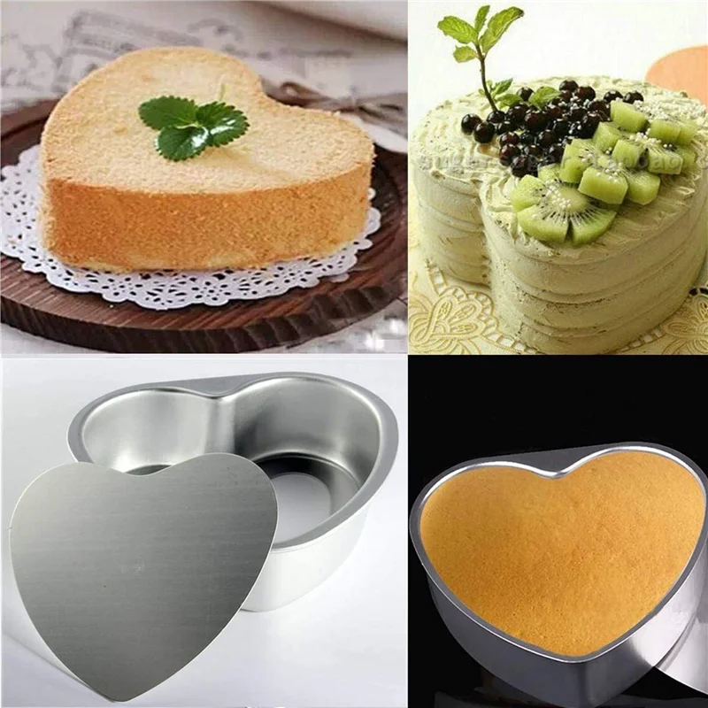 Paquete de 6 moldes para pasteles antiadherentes en forma de corazón de aluminio, herramienta de molde para hornear DIY con fondo extraíble, 4 pulgadas-AT64