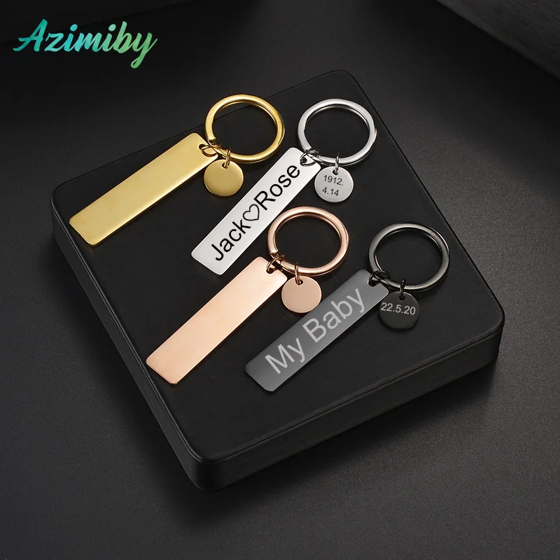 

Azimiby Fashion Custom Keychain Engraved Personality Text Name Car Key ring Women Lover Student Creative Girl Gift Accessories