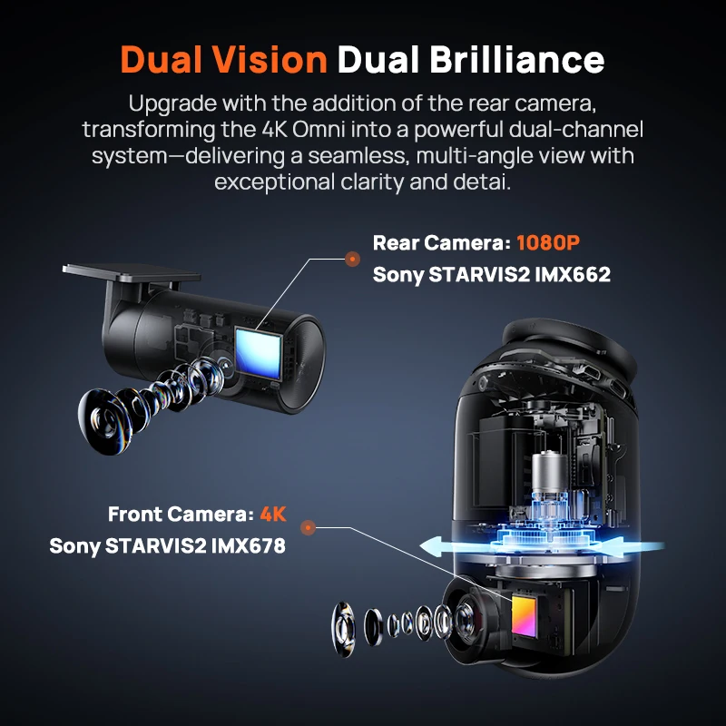 70mai Dash Cam 4K Omni X800-2 Set with 4G Module UP04 