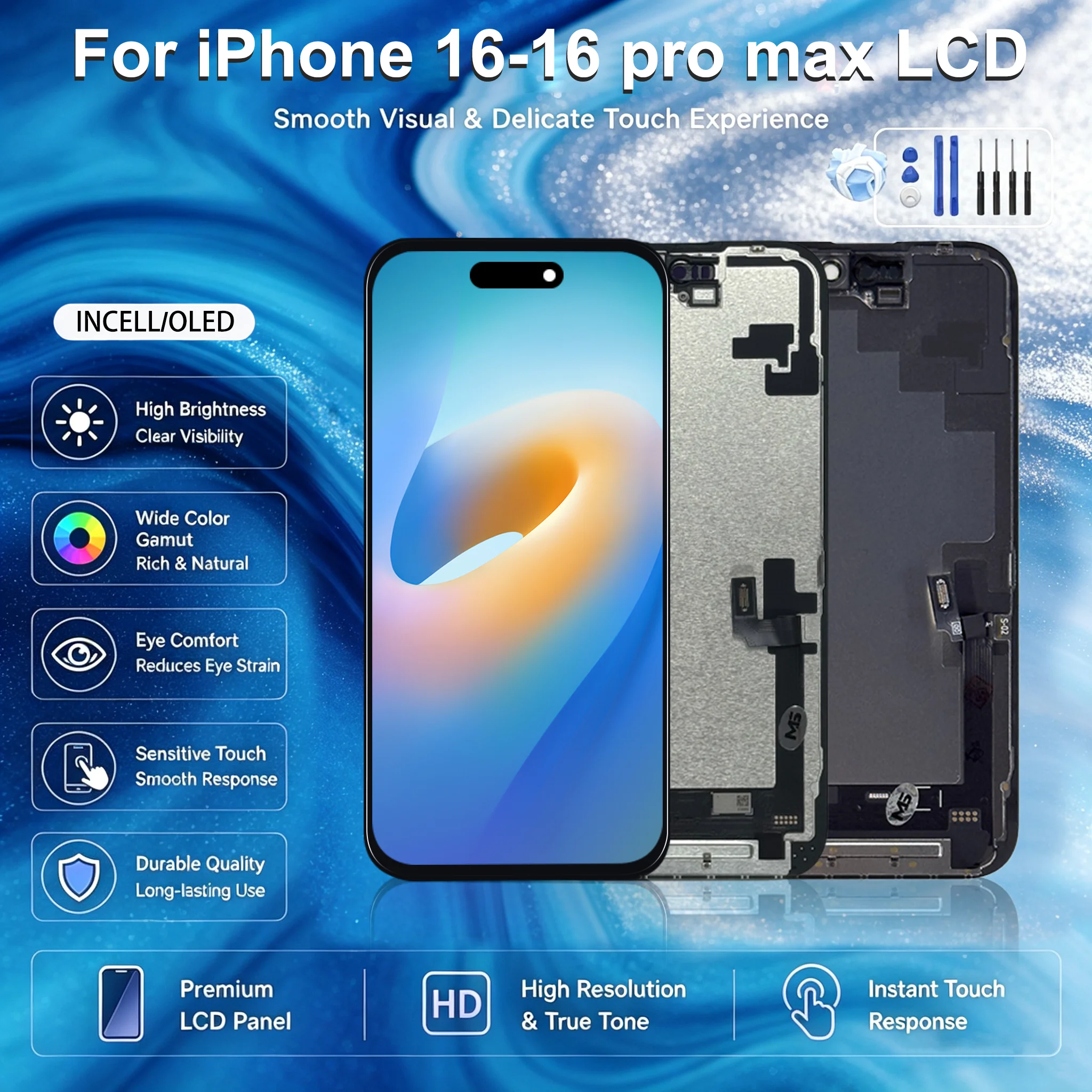 OLED For iPhone 16 LCD 16 Plus Display Touch Screen Digitizer Assembly For iPhone 16 Pro LCD 16 Pro Max LCD INCELL Replace Parts