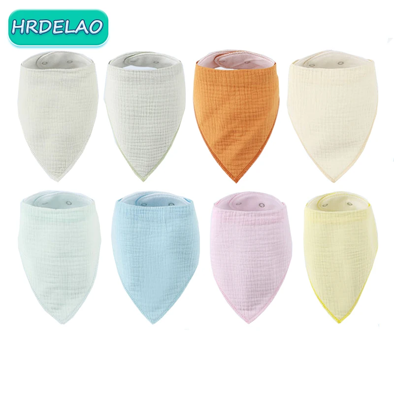 Baberos para bebé recién nacido, juego de alimentación, reutilización, algodón, crepé, bufandas triangulares, Color sólido, material absorbente de doble cara, regalos para niños