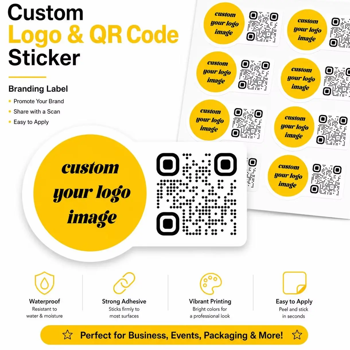 Custom QR Code stickers - Support Personalized Patterns/Logos/Text, Waterproof PVC Suitable for Social Media Promotion, Events