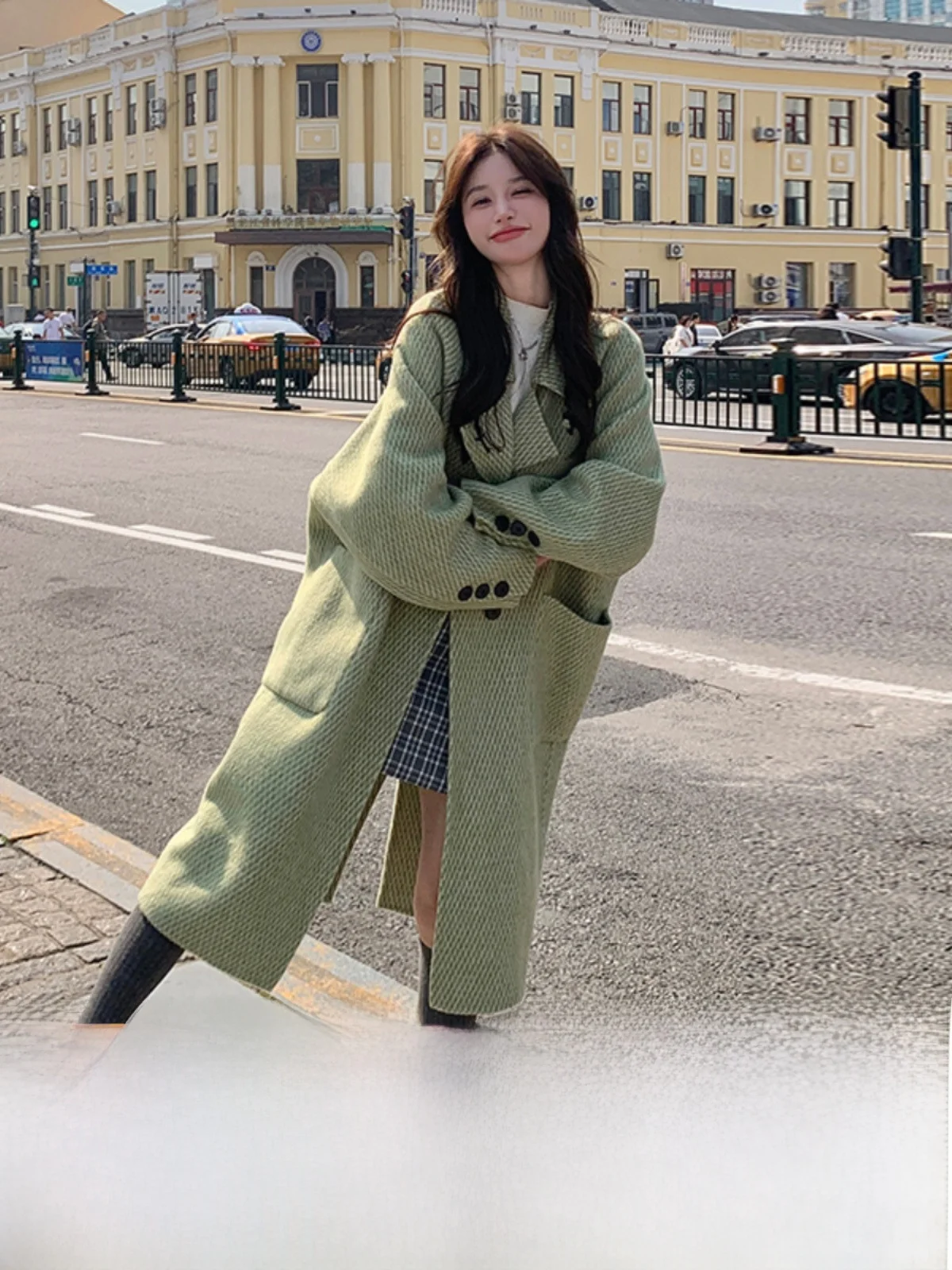 Casaco de Lã Feminino de Comprimento Médio Outono Inverno Novo Design Coreano Sensação de Alta Qualidade Jaqueta Longa Reta...