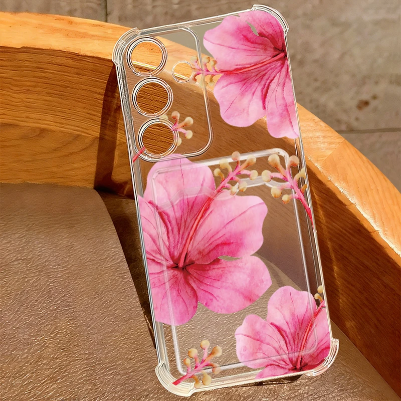 Red Flower Print Card Pocket Phone Case For Samsung Galaxy S26 S25 Ultra S23 S24 FE A57 A17 A56 A55 A25 A16 A36 A15 5G TPU Cover - view 3