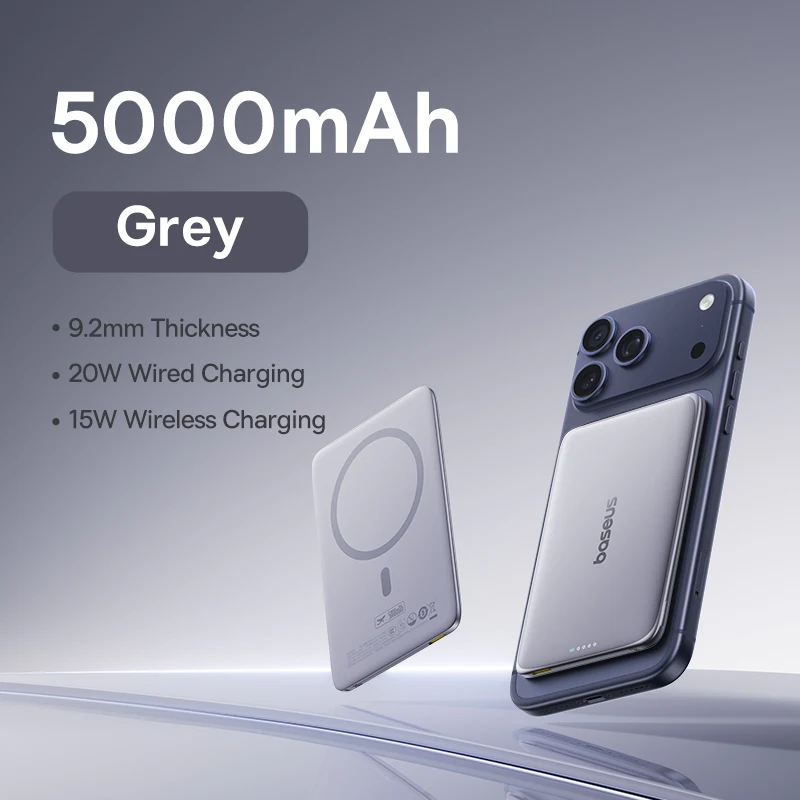 Baseus 5000 mAh magnetische powerbank 15 W Draadloos 20 W Bedraad opladen Dunne kaartformaat Slanke draagbare powerbank voor iPhone 17 Samsung