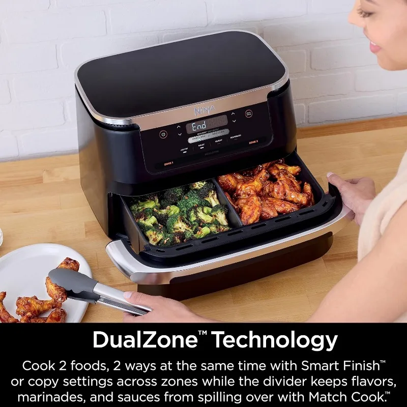 Dulalzone flexBasket Air fryer、7 qtメガゾーンとバスケット仕切り、大型プロテクター、フル食事、ニンジャdz071