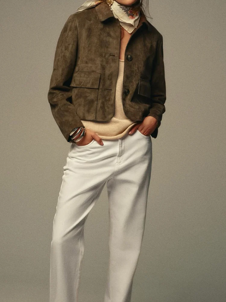 

Осенний повседневный свободный костюм в европейском и американском стиле с воротником и поясом, куртка с эффектом имитации замши, ветровка, пальто для женщин