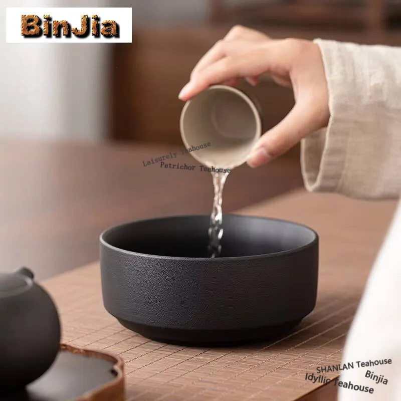 Zen Black Pottery Jianshui Tea Wash Tea Dust Cylinder Barrel Water Washing Slag Tank Household Chaxi Tea Ceremony Supplies Craft