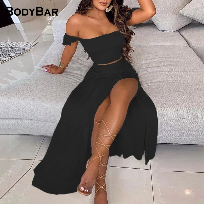 

Sexy One-neck Cropped Top + Split Skirt Ladies Fashion Bohemian Vintage Sets Bohemian Print Oversize Party Two Pieces Suits 3XL