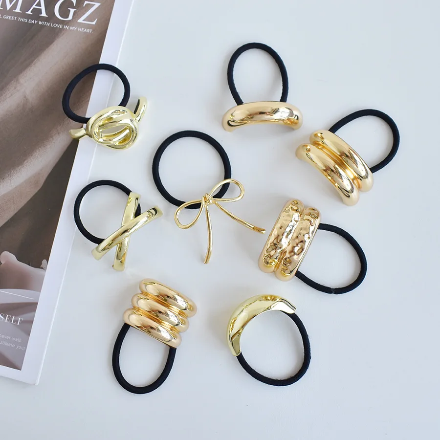 Metalowe nieregularne dwuwarstwowe opaski do włosów liny dla kobiet opaska Scrunchies elastyczne opaski do włosów moda biżuteria akcesoria do włosów — zdjęcie 3