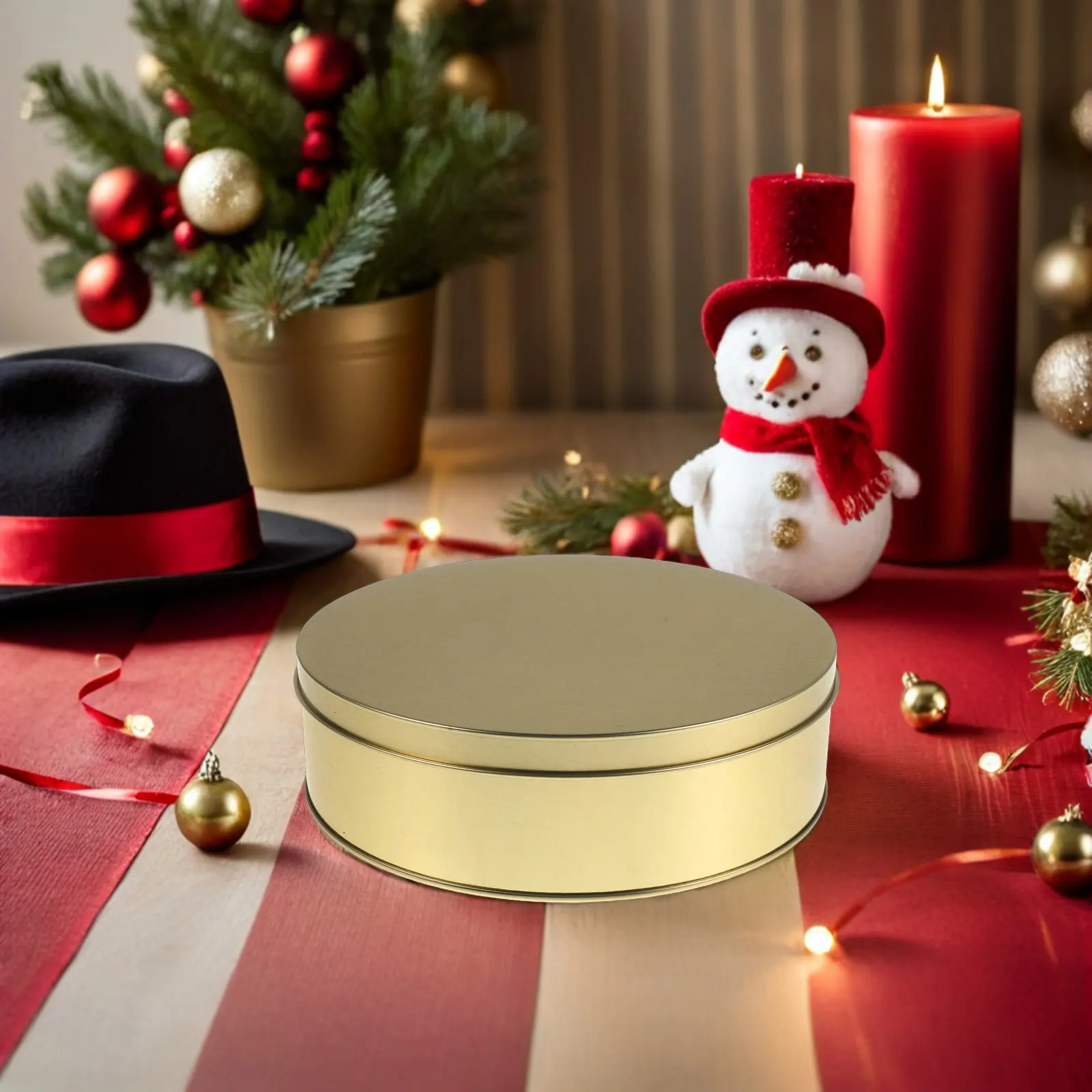 2Pcs Metal Cookie Storage Tin Round Airtight Iron Tin Decorative Food Storage Box for Holiday Tinplate Cans