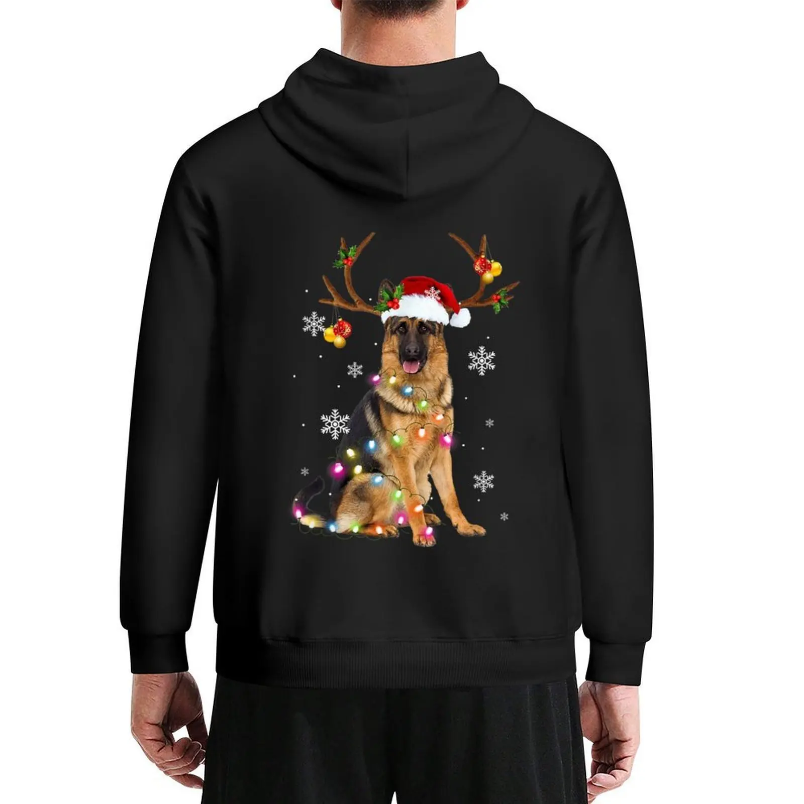 

German Shepherd Christmas Reindeer Christmas Lights Pajama Hoodie men's clothing anime clothes japanese hoodie