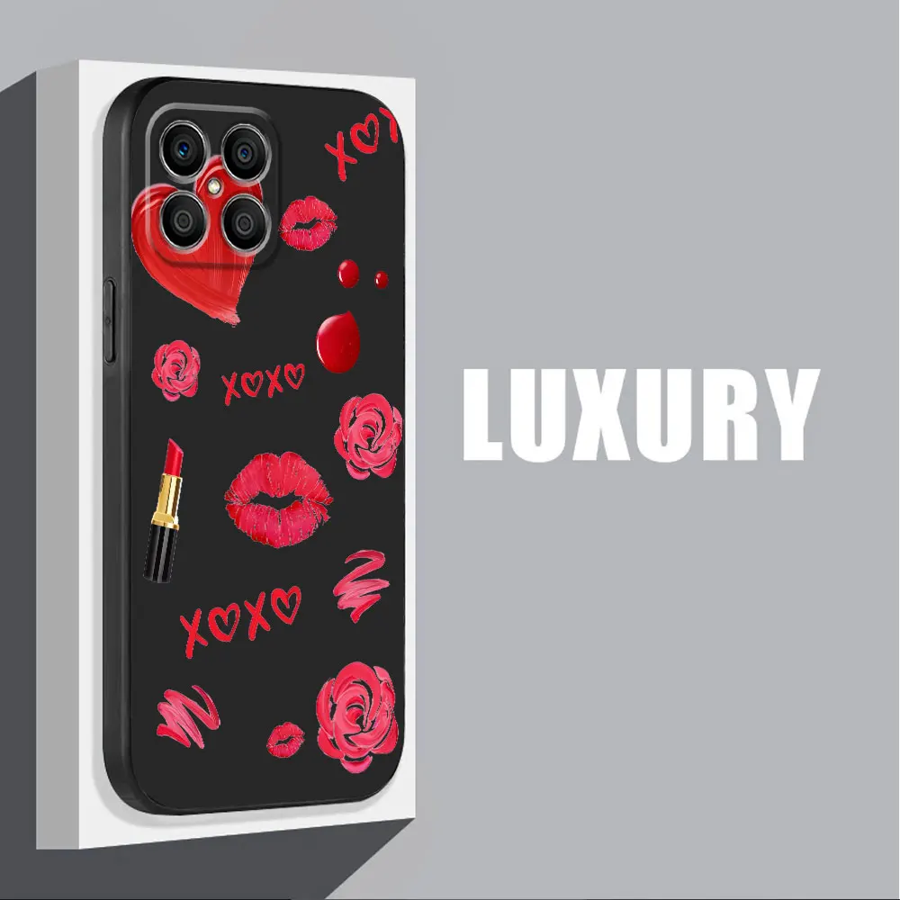 Sexy Girl Red Black Lips Kiss Phone Case for Honor 8X Magic5 Lite X6 70 X8a X6a X7 X9a X8 90 Pro Armor Funda Cover TPU Soft