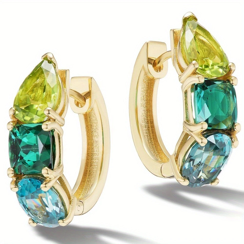 Luxuriöse Funkelnde Grüne Synthetische Zirkonia Vergoldete Creolen für Damen Mode Vintage Bankett Festival Schmuck Handwerk