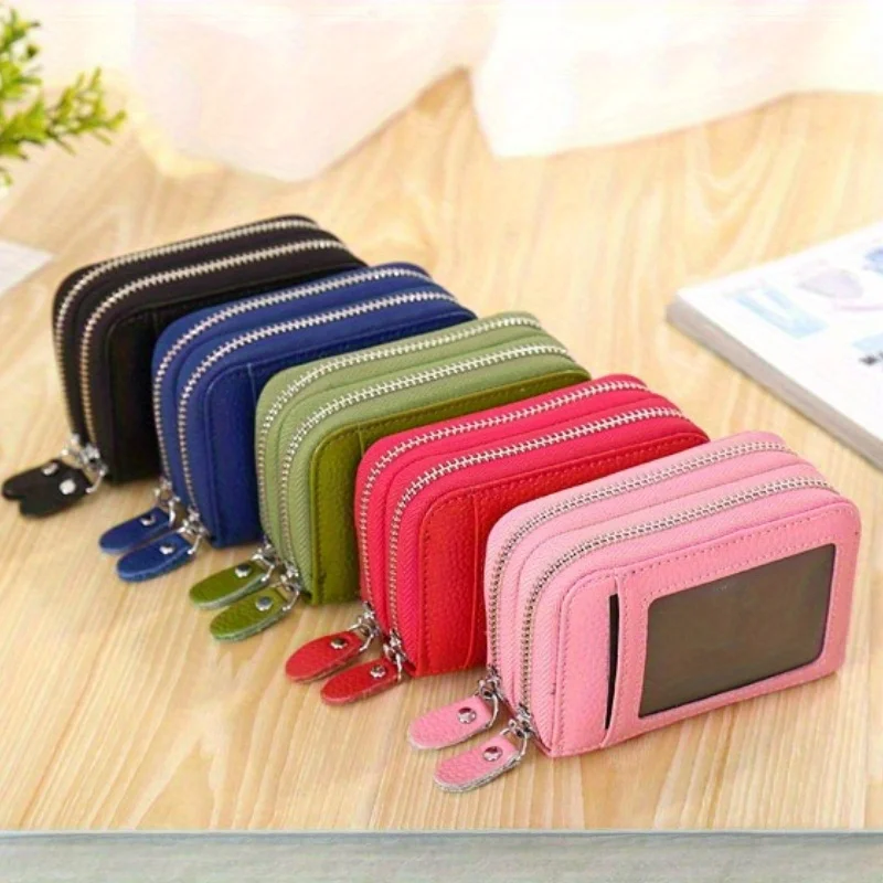 

Luxury genuine leather ladies credit card wallet RFID shield, double zipper, large capacity, fashionable ID card credit card hol