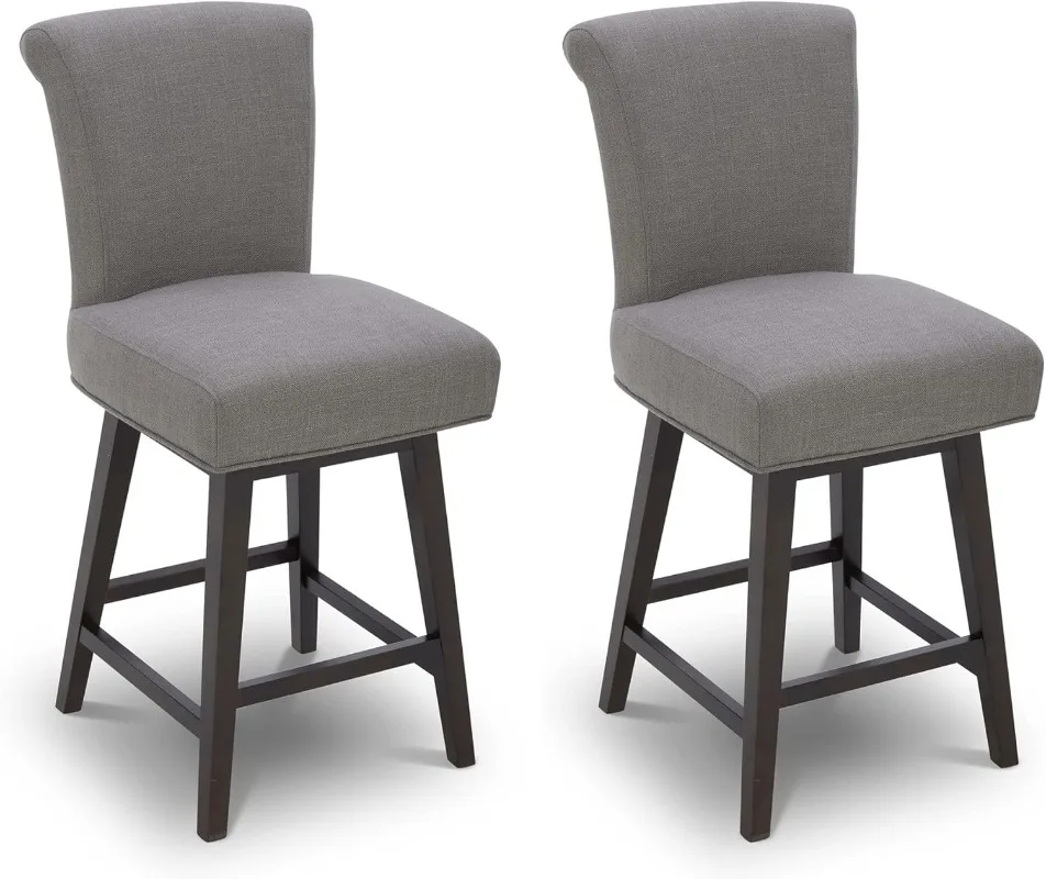 

26 Inch Counter Height Swivel Bar Stools Set of 2 FSC Certified Modern Fabric Swivel Barstool Chair with Back Flint Grey