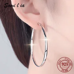 Somilia - New Platinum Plated 925 Sterling Silver Women's Hoop Earrings 3.0mm Fashion Earring Jewelry For Women Gift With Box