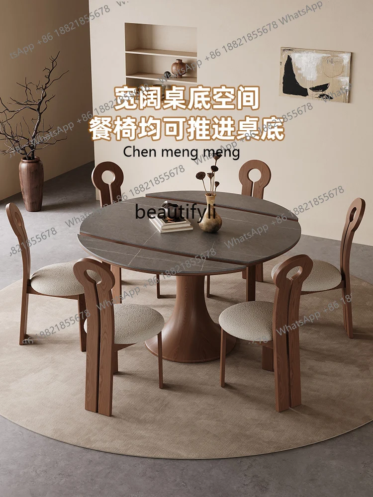 Wabi Sabi wind embedded electric vegetable warming turntable retractable round dining table integrated dining table