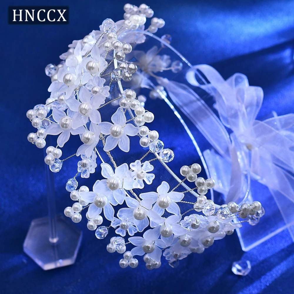 HNCCX Bride Flower Headband Pearl Wedding Hair Band Elegant Women Wreath Hair Jewelry Party Headwear Hair Accessories CP734