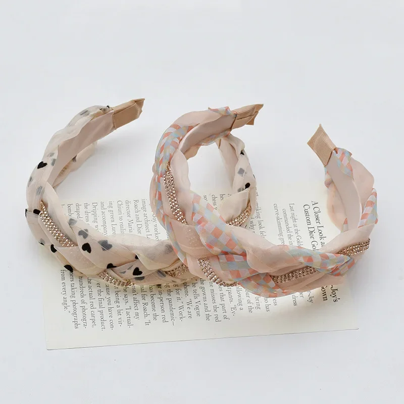 Women's Fashion Organza Plaid Hairband Braided Hair Ties Non-slip Hair Ties Headband New Colorful Hair Hoops Accessories