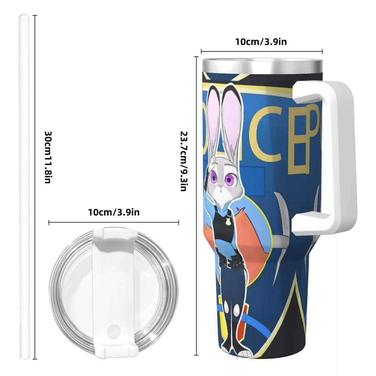 Edelstahl-Becher Zootopia Nick Judy Anime-Autobecher mit Strohhalmen, Camping-Kaltwasserflasche, isolierte große Thermobecher