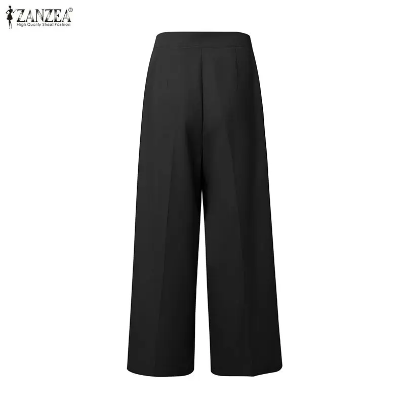 Women Elegant Wide Leg Pants High Waist Asymmetrical Overlay Belted Loose Trousers ZANZEA Office Lady Work Commute Pantalones
