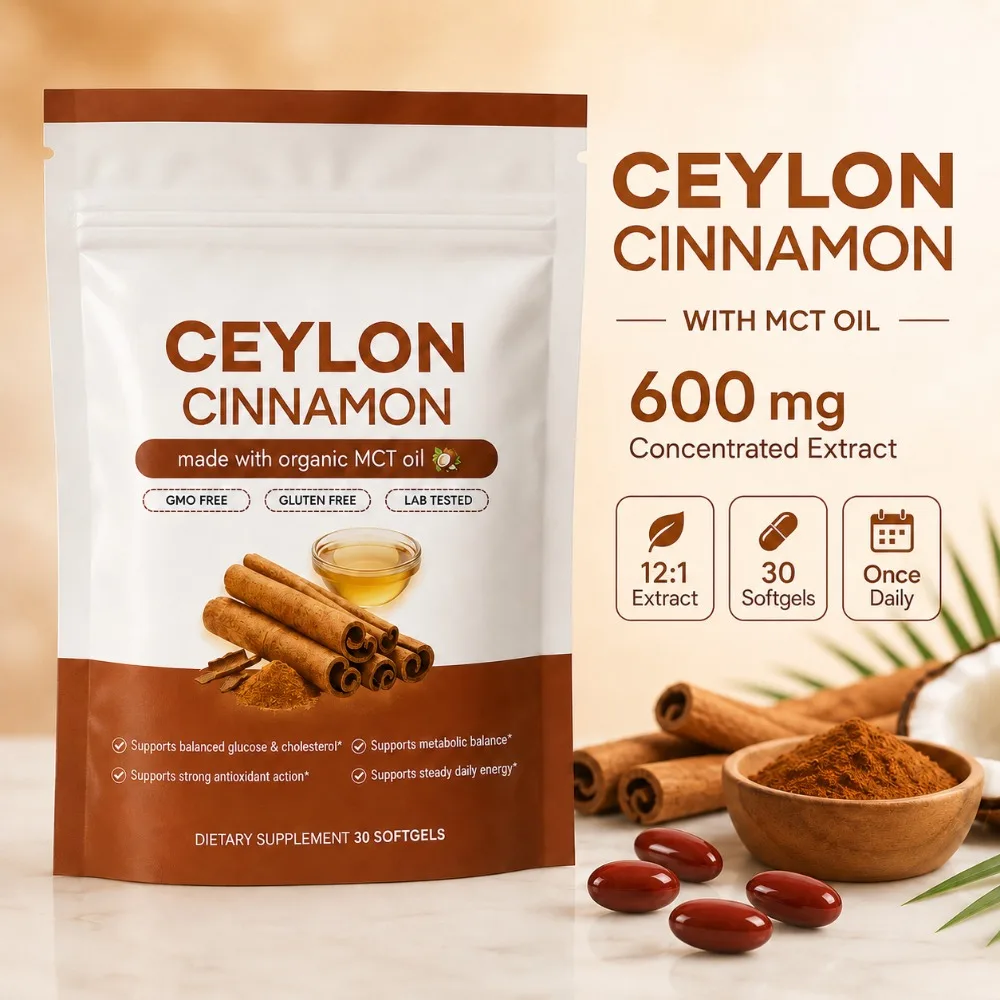 Ceylon Cinnamon Softgels 600mg 12:1 Extract with MCT Oil Cinnamomum Verum Bark Antioxidant Support Daily Wellness 30 Softgels