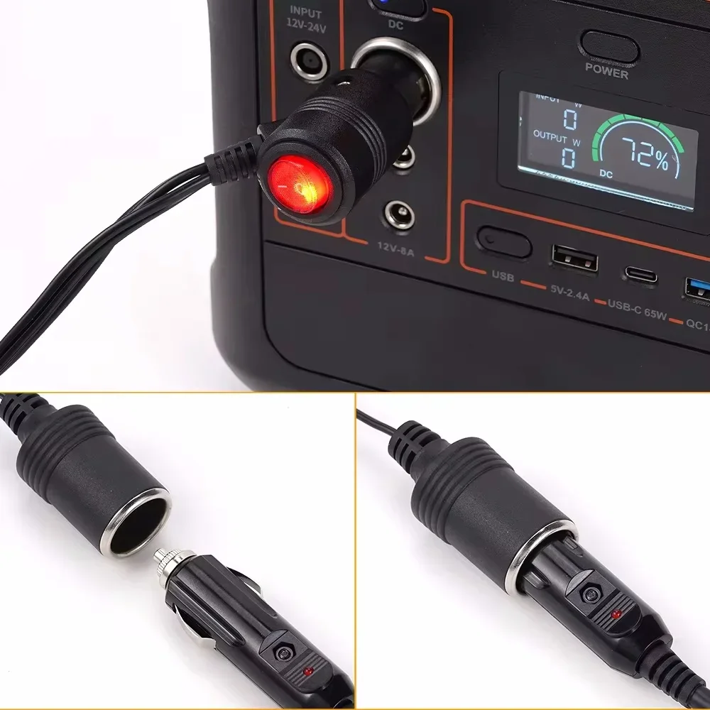 Auto-Zigarettenanzünder-Adapter 12V 24V mit Ein/Aus-Schalter, 1 Stecker auf 2/3 Buchsen, Y-Splitter, Autozubehör – Detail 5