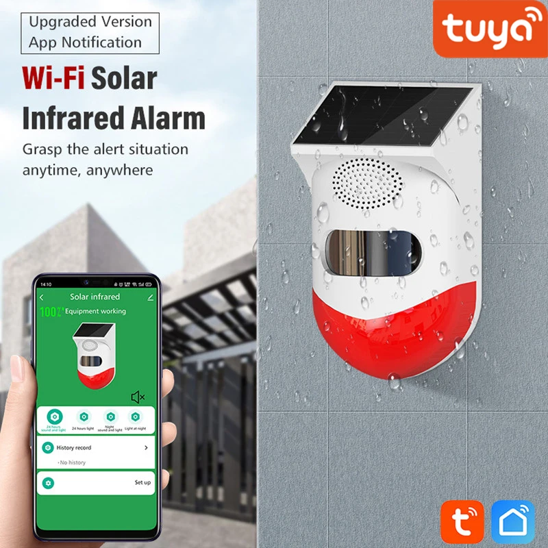 Tuya WiFi Solar Infrared Alarm Wireless App Control Outdoor Motion Detector IP67 Waterproof Smart PIR Sensor Home Security