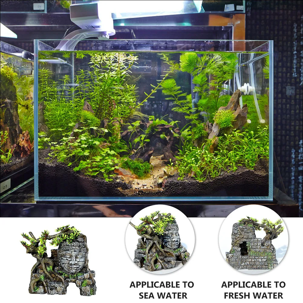 

Fish Tank Ornament Simulation Buddha Castle Resin Aquarium Decoration Lifelike Safe Shelter Visual Appeal Fish Hiding Cave