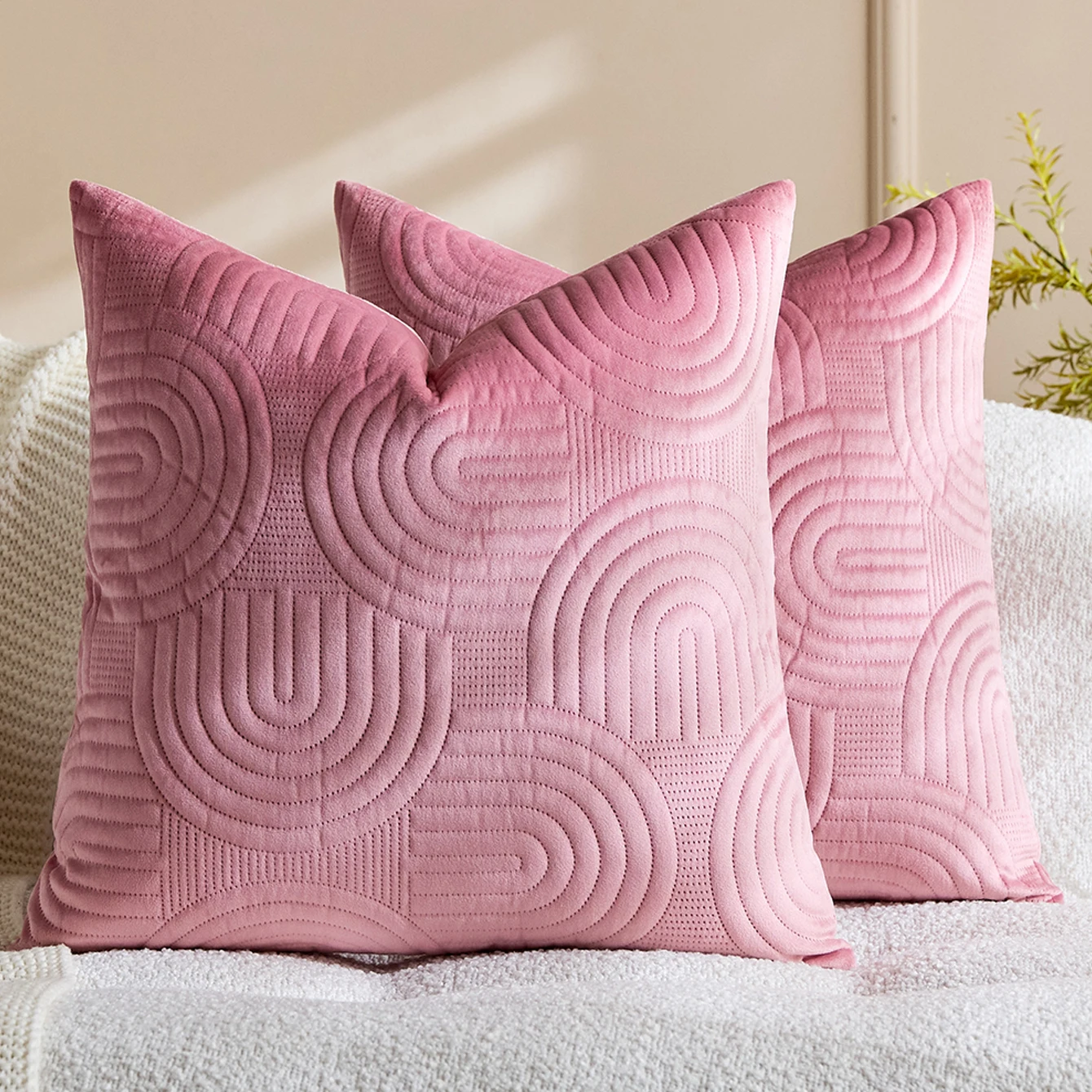 2-Pack Velvet Plush Decorative Pillow Covers Geometric Quilted 45x45cm Insert Not Included Home Textiles