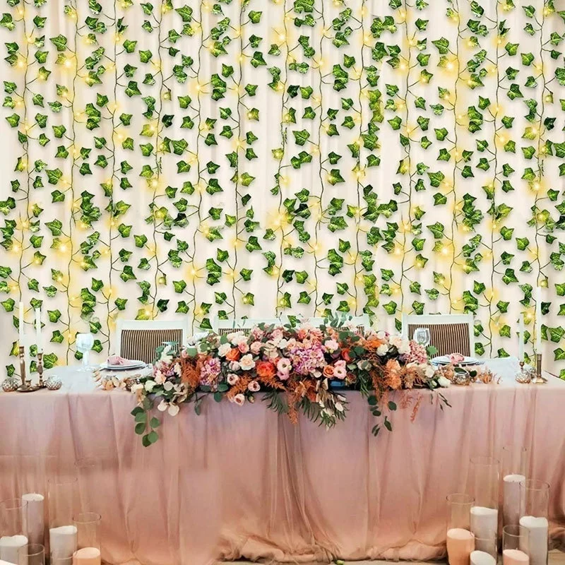 

LED String Lights Silk Leaves Fake Vine DIY Green Leaf Ivy Vine Wedding Party Home Garden Decor LED Light Leaf Artificial Flower