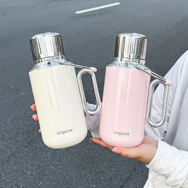 1pc Stainless Steel Hot & Cold Insulated Water Bottle, 1000ML Large Capacity Handheld Thermos, Portable Vacuum Cup for Sports