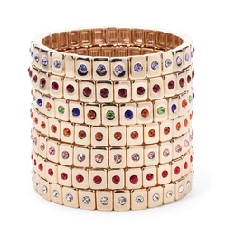 New Fashions Enamel Gold Color Bracelet for Women 6*8mm Bead Elastic Bangle Colorful Zircon Women Accessories 2024 Jewelry