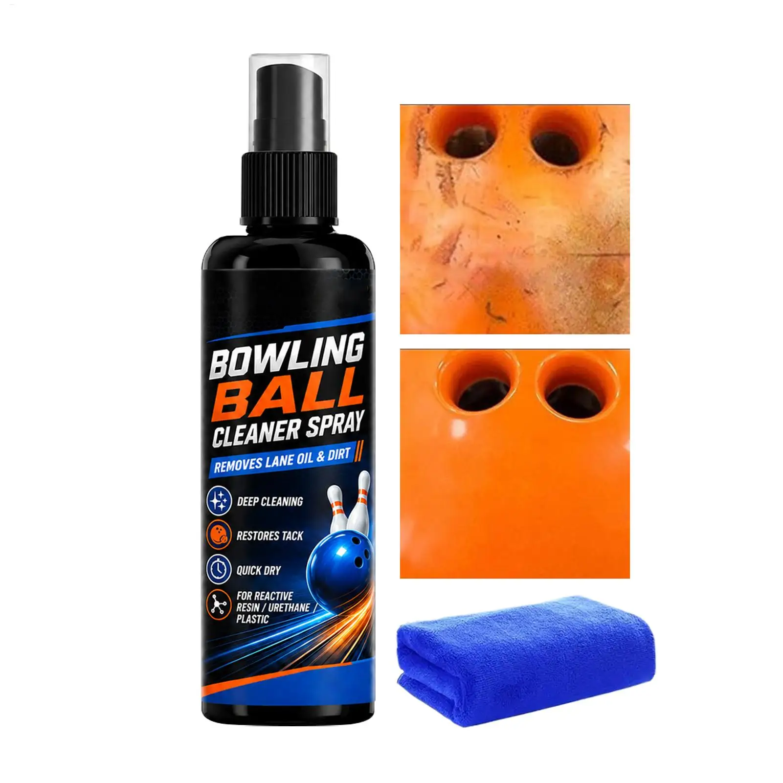 Bowling Ball Cleaner Spray Kit Stain Remover Polishing Scuff Restorer Urethane Tackiness Reviver Towel Gym Training Performance