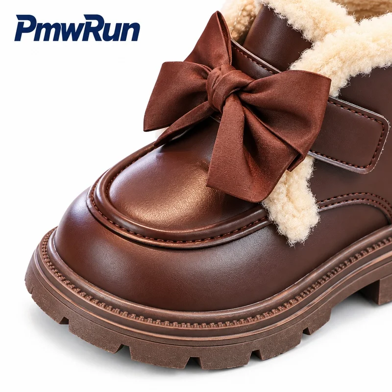 Korean Style Winter Boots For Girls PU Leather Waterproof Children's Padded Cotton Shoes Anti-slippery Teenager Plush Footwear
