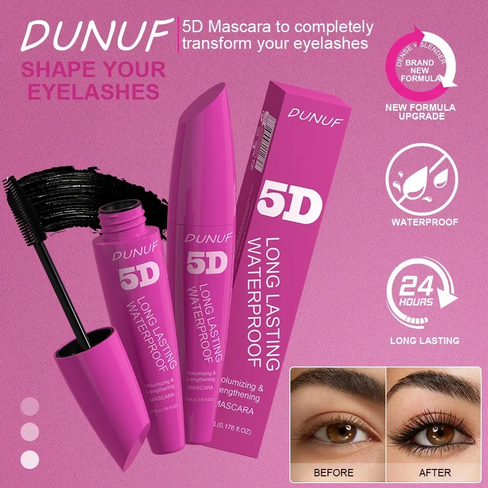 DUNUF 5D Silk Mascara with Big Eyes Strong and Lasting Black Content Length Waterproof Non-caking Prolonged Mascara