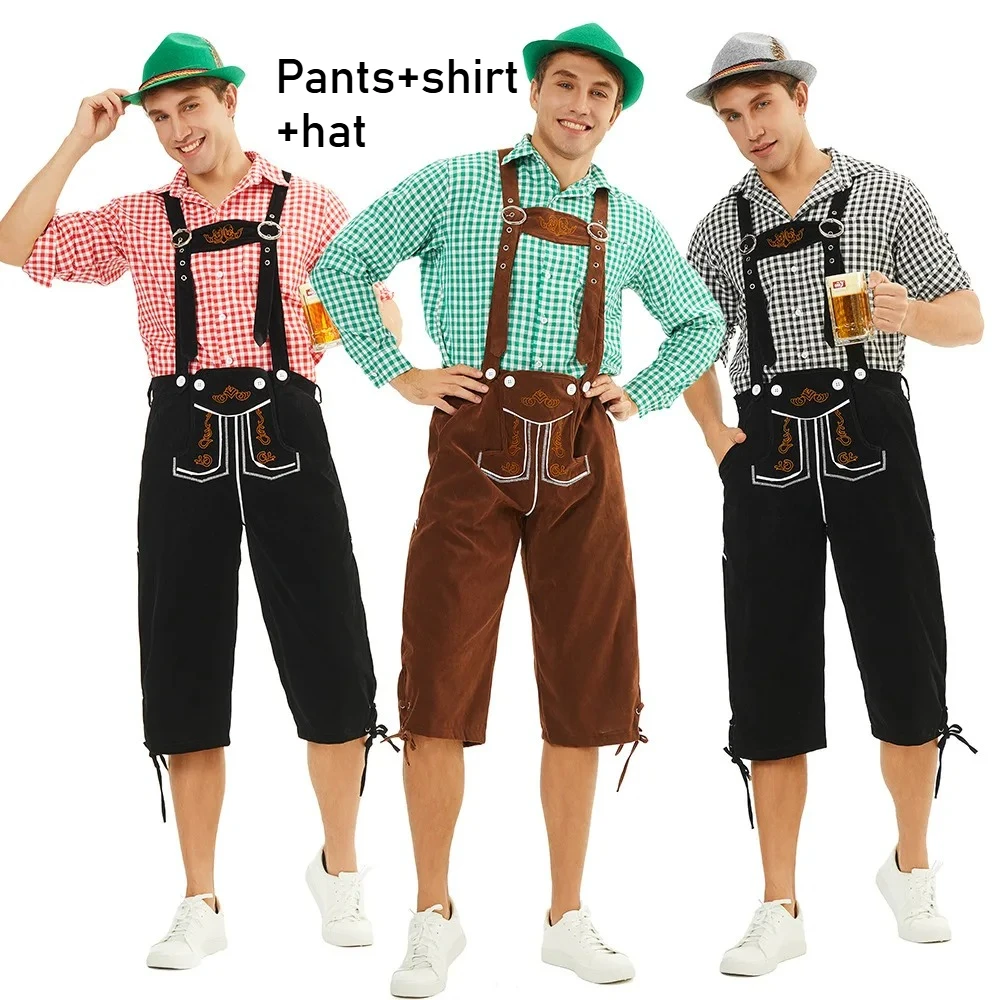

Man Oktoberfest Lederhosen German Beer Festival Traditional Top Halter Lederhosen Hat Bavarian Cosplay Fancy Dress Halloween