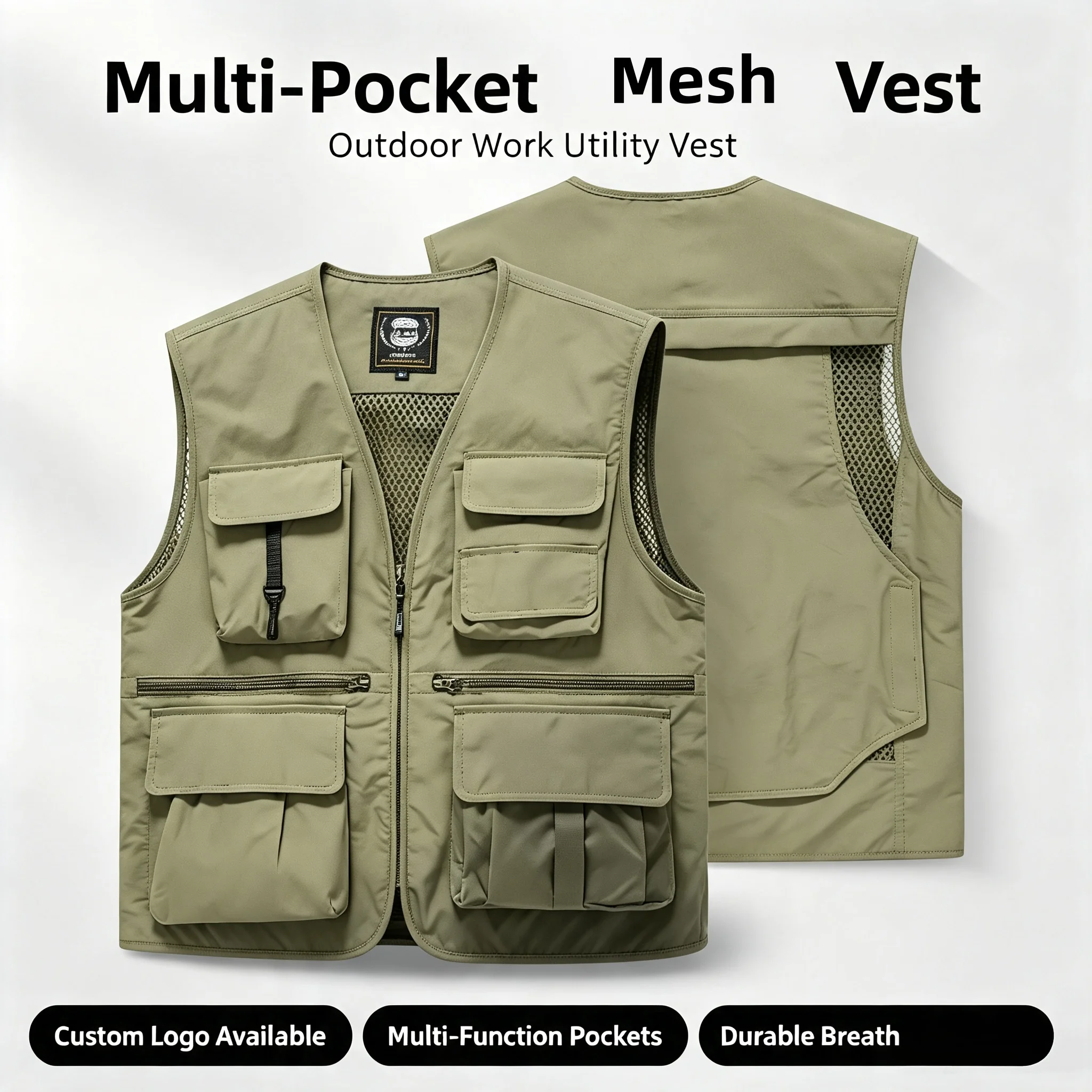 2026 Customizable Multi-Pocket Vest Business Suit Vest For Volunteers Travel Photography Advertising Fishing Printing Logo