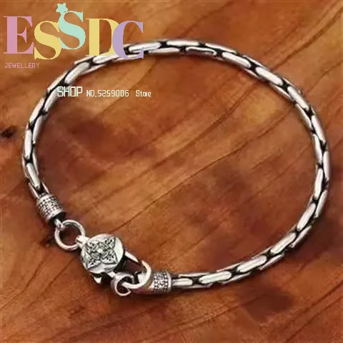 Best Selling Fashion Jewelry Artistic Man Personality Six-Word Mantra Vajra Men's Bracelet Silver Plated Retro Trendy Ethnic