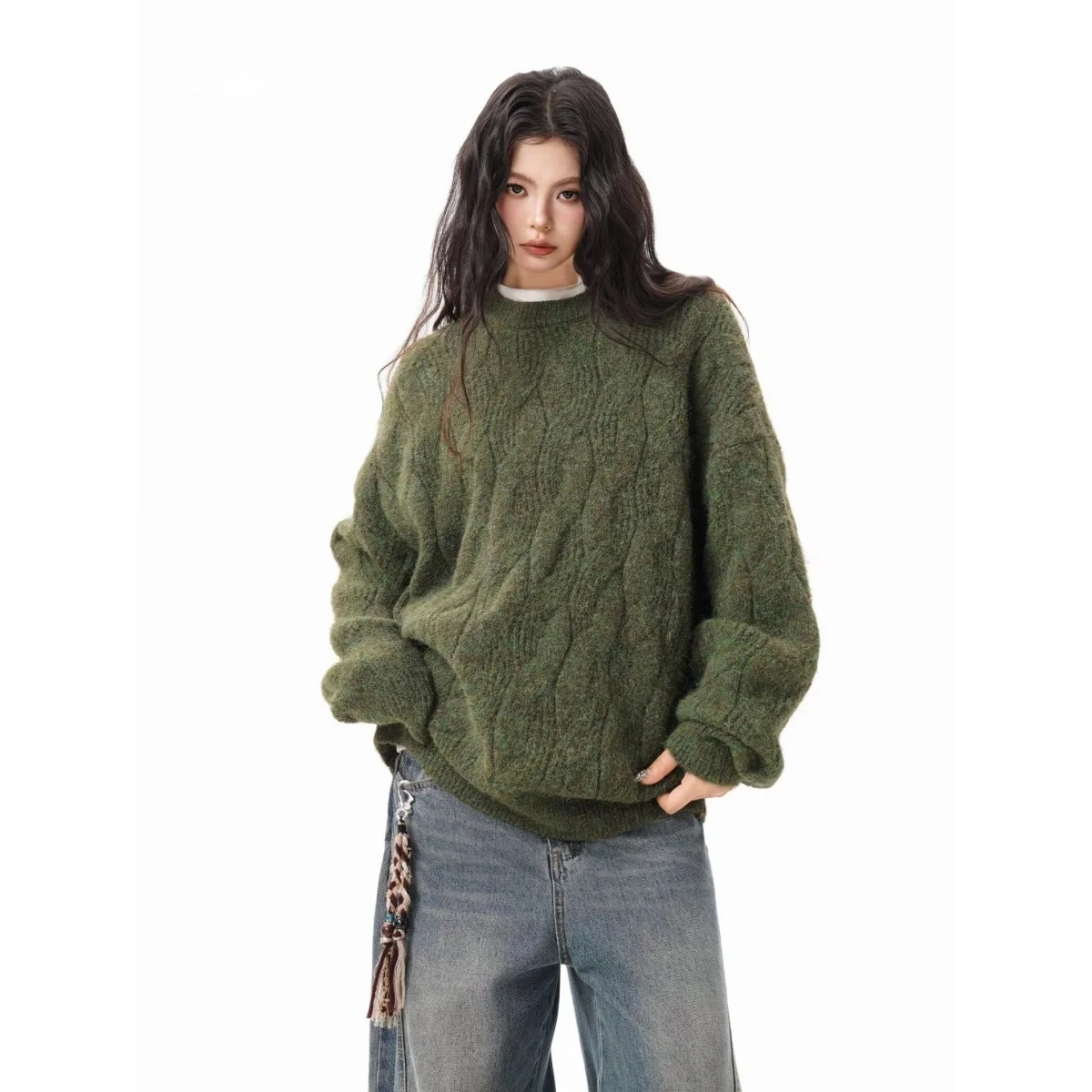 

Ele Deer Velvet Knitted Sweater Men's Autumn Winter Sle Overhead Knitwear Soft Polyester Fiber Long Sve round Ne