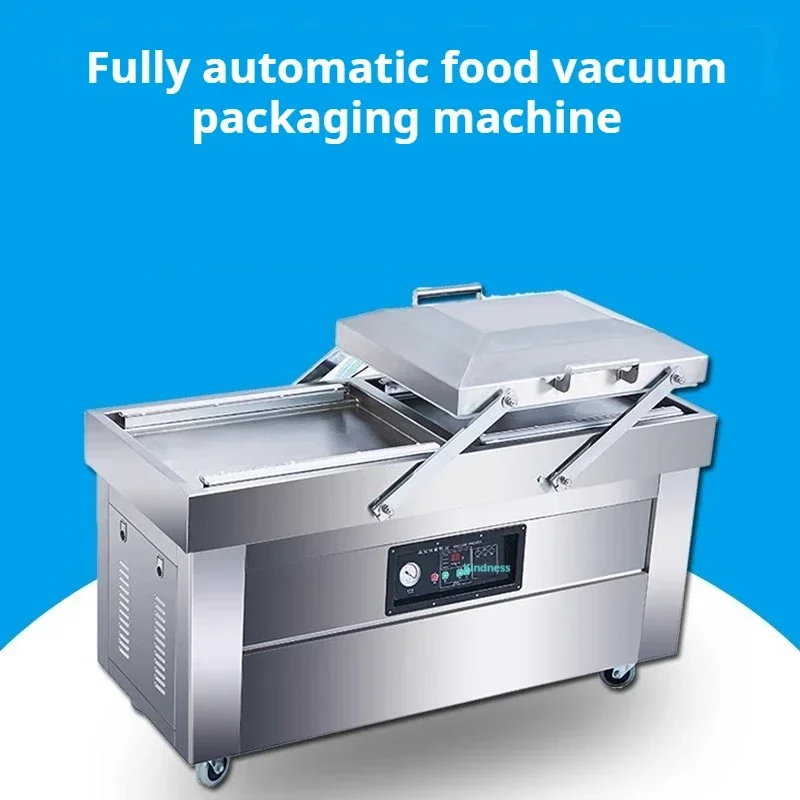 Máquina de envasado de alimentos al vacío de doble cámara, máquina de vacío comercial de gran escala, completamente automática, embalaje y sellado, 380V