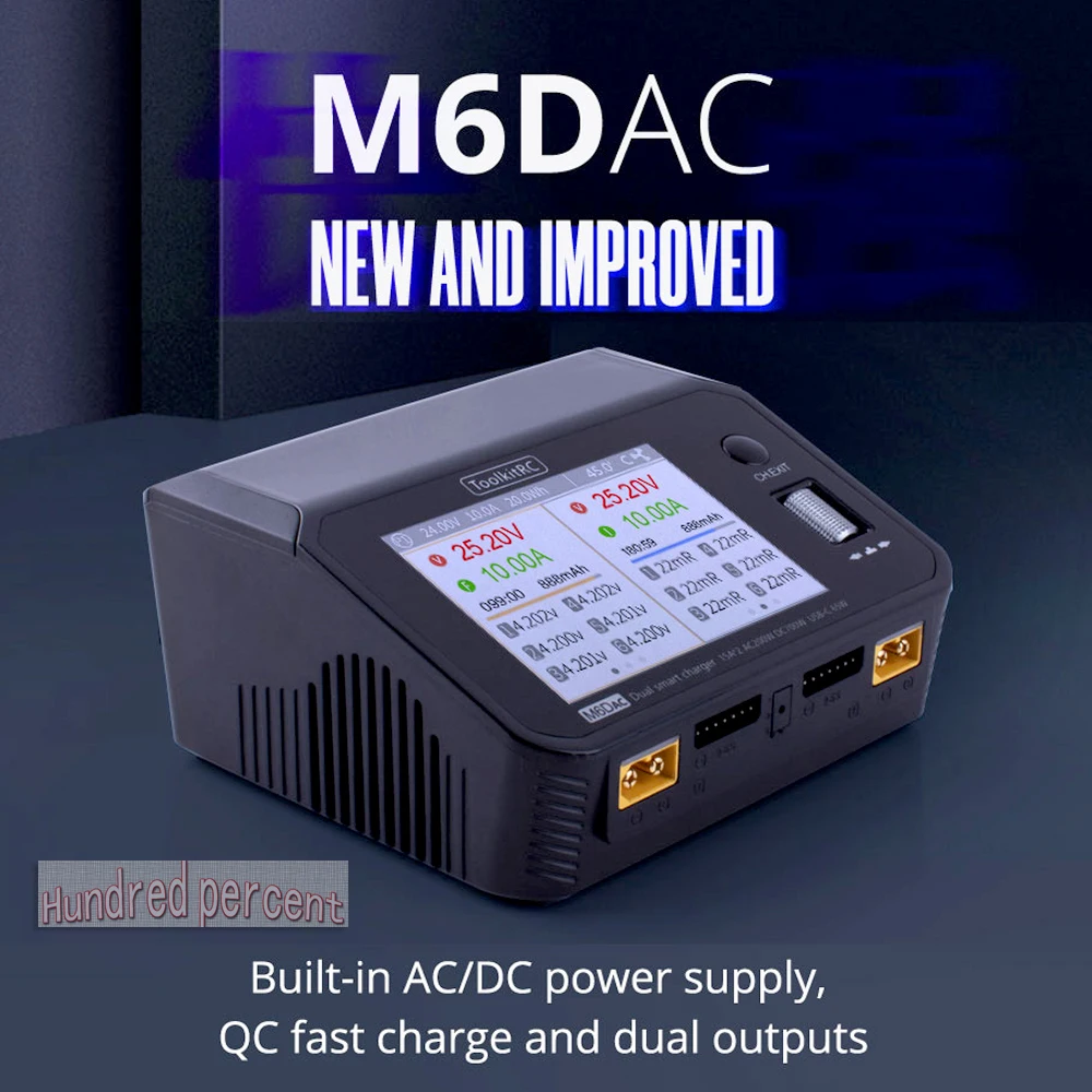 ToolkitRC M6DAC Charger Intelligent Dual Channel 2CH AC200W DC700W IPS 3.5-inch Aviation Model Lithium Battery Fast Charger